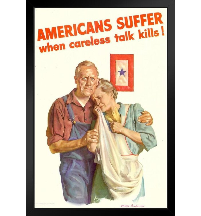 WPA War Propaganda Americans Suffer When Careless Talk Kills Black Wood  Framed Poster 14x20 Framed On Paper Print